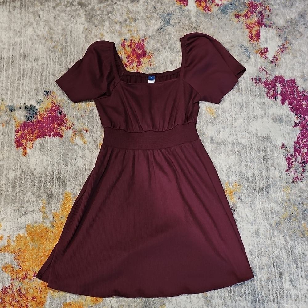Old Navy Red A-Line Sundress with Puff Sleeves